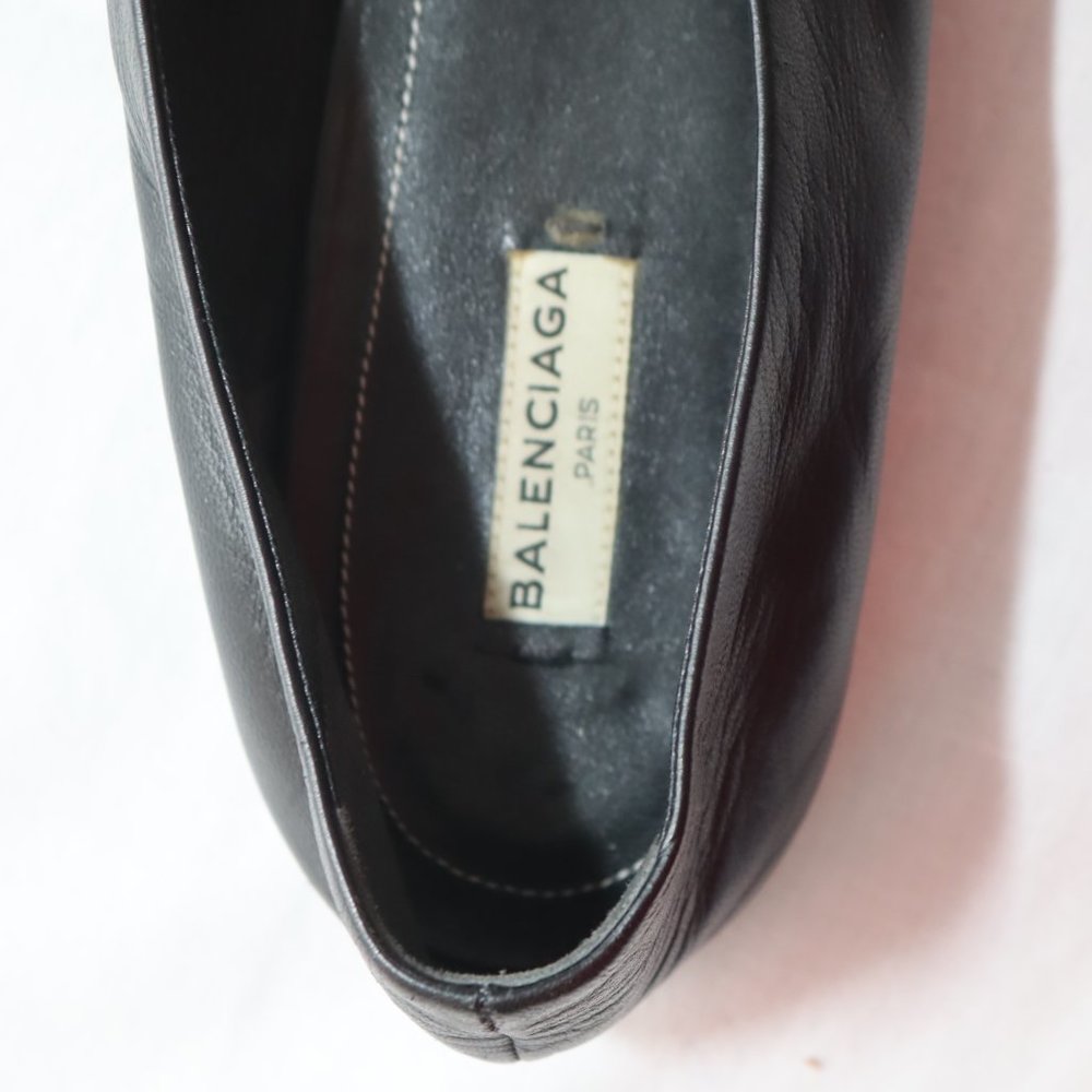 Balenciaga Black Leather Flats with Silver Metal Bow size 41 1/2 made in Italy - Picture 13 of 14